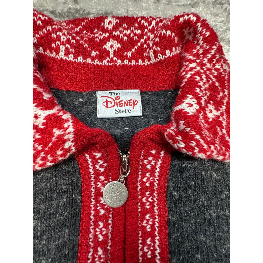 Disney Cardigan Womens L Gray Winnie The Pooh Snowflake Zip Up Sweater Vintage - Picture 3 of 10